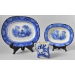 A 19th Century Doulton Watteau Flow Blue Rectangular Plate and Matching Bowl together with a Royal