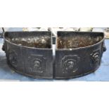 A Pair of Heavy Cast Iron Quadrant Garden Troughs, Each Decorated with Three Lion Masks, 75cms Wide