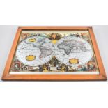 A Framed Reproduction Mirror, Map of The World, 54x41cms