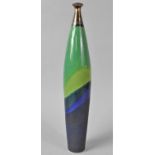 An Elongated Glazed Studio Pottery Vase Decorated with Green, Blue and Bronze Enamels, 37cms High