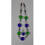 A Venetian Hand Blown Art Glass Blue and Green Bead Necklace, 70cms Long with Single Matching