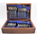 An Edwardian Oak Cased Canteen of Dixon Silver Plated Forks and Spoons Only, with Key, 42cms by