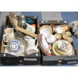 Two Boxes Containing Various Glassware and China to include Royal Albert, Wedgwood, Silver PLate,