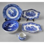 A Royal Staffordshire Flow Blue Bowl, Pair of Wedgwood Etruria Pattern Rectangular Trays and a