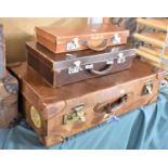 A Collection of Three Leather Suitcases, 75cms Wide