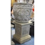 A Reconstituted Stone Garden Planter with Moulded Vine and Grape Decoration, 41cms Diameter and