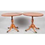 A Pair of Modern Yew Wood Oval Topped Occasional Tables, 69cmsx45cms