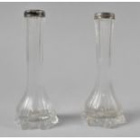 A Pair of Silver Topped Glass Bud Vases, 15cms High