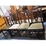 A Harlequin Set of Eight Oak, Ash and Fruit Wood Pierced Splat Dining Chairs with Padded Seats to