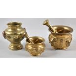 A Collection of Three Far Eastern Brass Miniature Items to include Two Pestle and Mortars and a