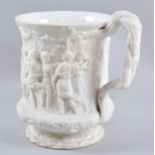 A Large Moulded Parian Ware Mug, The Body Decorated with Dancers in Relief, Printed Label to Base,