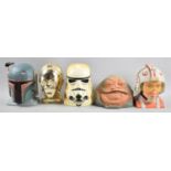 A Collection of Five Starwars Busts which Open to Reveal Figures Etc