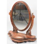 A Late 19th Century Mahogany Dressing Table Mirror with Serpentine Plinth Base, Oval Jewellery