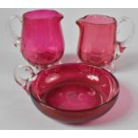 Three Cranberry Glass Jugs, The Tallest 9cms High