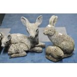 Two Reconstituted Garden Stone Figural Ornaments, Deer and Rabbit