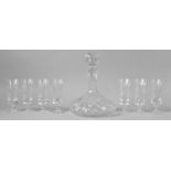 A Set of Seven Cut Glass Brierley Sherry Schooners together with a Cut Glass Ships Decanter