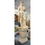 A Large Reconstituted Stone Figure of David on Rectangular Plinth Base, Overall Height, 179cms