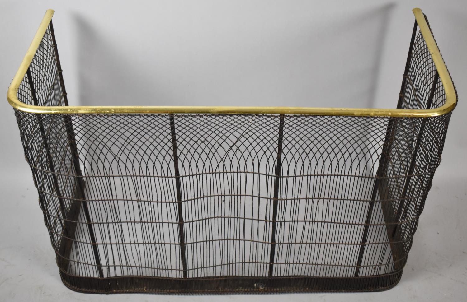 A Late Victorian/Edwardian Wire and Brass Mounted Nursery Fire Guard, 95cm Wide - Image 2 of 2