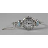 A Silver Jewelled Ladies Bracelet Wrist Watch with Safety Chain, Stamped 925, Quartz Movement,