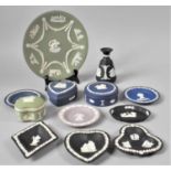 A Collection of Pieces of Green Blue, black and Lilac Wedgwood Jasperware to include Boxes,