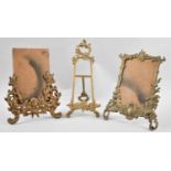 Two Gilt Metal Easel backed Photo Frames and a Small Gilt Metal Easel Stand, 25cms High