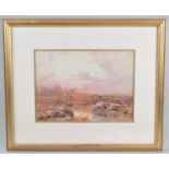 A Framed Watercolour, Moorland View with Cows at Dusk Signed For Arthur Henry Enoch, 1839-1917