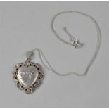 A Silver Heart Shaped Locket Set in Pierced Floral Border, B'ham 1976, with Fine Silver Chain,