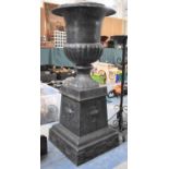 A Large Late 19th/Early 20th Century Cast Iron Campana Urn on Square Plinth Base, Overall Height