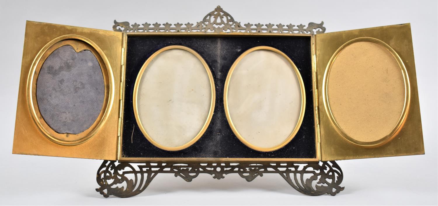 A Late 19th/Early 20th Century Continental Brass Pierced Easel Backed Picture Frame, Two Doors - Image 4 of 4