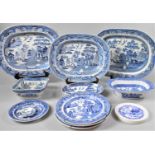 A Large Collection of Various Blue and White Willow Pattern Items to include Three Meat Plates,