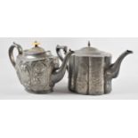 Two Edwardian Silver Plated Teapots, One with Engraved and the Other with Repousse Decoration