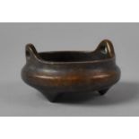 A Small Chinese Patinated Bronze Censer, Seal Mark to Base, On Three Feet, 5cms Diameter