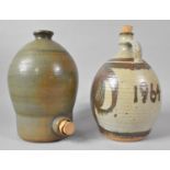 A Studio Pottery Stoneware Flagon Painted ER 1964, together with a Glazed Studio Pottery Stoneware