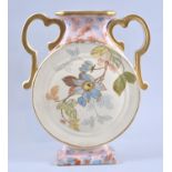 A Sponge Decorated and Hand Painted Two Handled Moon Flask, 29xms High