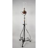 A Late Victorian/Edwardian Wrought Iron Based Copper Mounted Tripod Oil Lamp Stand, Converted to