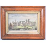 A Framed Coloured Engraving, "A View of Glastonbury Abby, in Somersetshire", 20x12cms