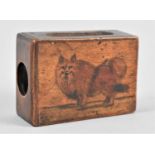 A Wooden Matchbox Holder Decorated with Dog Joey, 6.5cms Long