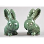 A Pair of Bourne Denby Seated Long Eared Rabbits, 12.5cms High