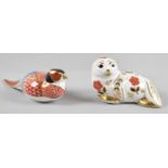 A Royal Crown Derby Pheasant Paperweight (Missing Stopper) Together with a Seal, Also without