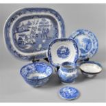 A Collection of Various Blue and White Items to include Willow Pattern Meat Plate, Abby and Real Old