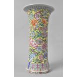 An Oriental Famille Rose Flared Rim Vase Decorated with Chrysanthemums on Yellow Ground, 31cms High