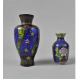 Two Small Cloisonne Vases on Blue Enamel Ground with Floral Decoration (Largest With Damage) , 12.