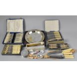 A Collection of Various Silver Plated and Bone Handled Cutlery, Coasters Etc