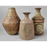 A Collection of Two Stoneware Studio Pottery Table Lamp Bases a Vase, 29cms High