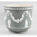 A Wedgwood Green Jasperware Planter, 18cms Diameter