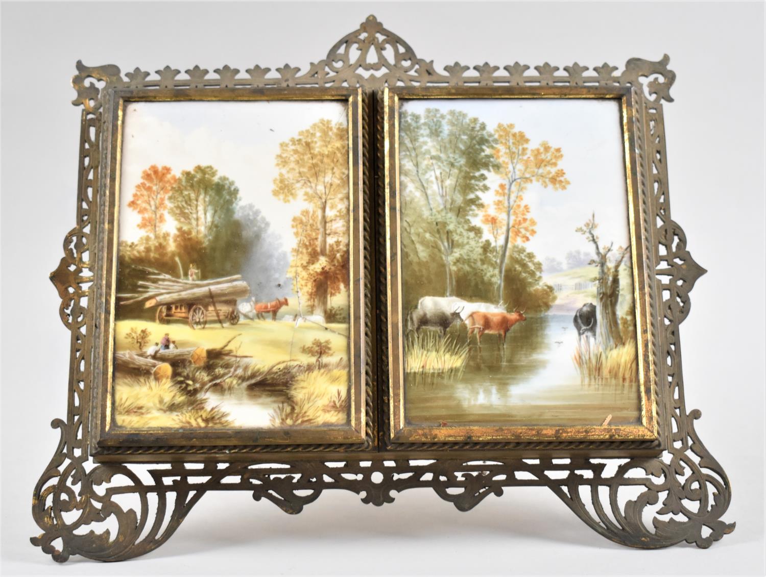 A Late 19th/Early 20th Century Continental Brass Pierced Easel Backed Picture Frame, Two Doors