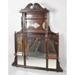 An Edwardian Mahogany Overmantle Mirror with Swan Neck Cornice, 81cms Wide