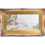 A Gilt Framed Watercolour, "Seaweed Gatherers" by Harold Street, 49x24cms