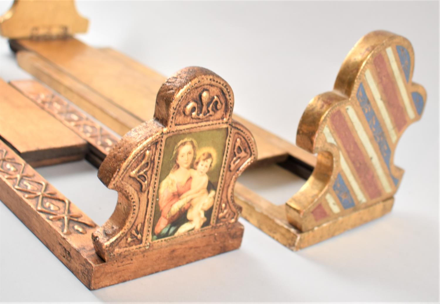 Two Continental Gilt Decorated Wooden Book Slides, One with Hinged Fleur De Lys Ends, the other with - Image 3 of 3