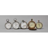 A Collection of Five Silver Plated Pocket Watches and Stopwatch, All in Need of Attention